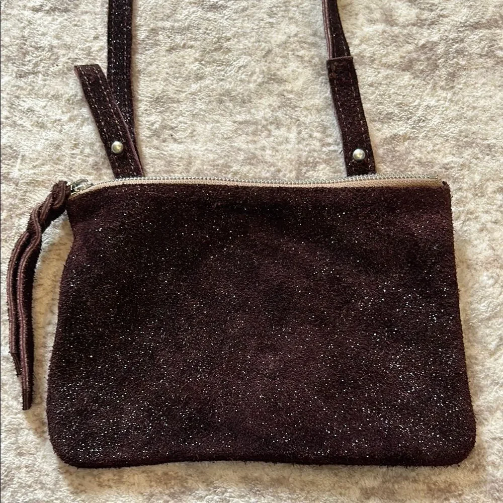 Monserat de Lucca Elegant burgundy Suede leather with metallic sparkles Bag